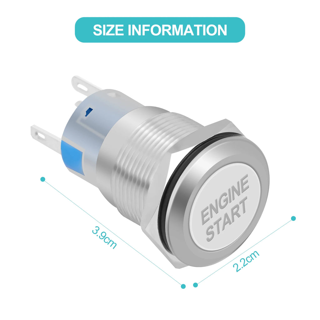 12V Waterproof Car Engine Start Push Button Switch Ignition Starter Silver Stainless Steel/Black Zinc Aluminium Alloy
