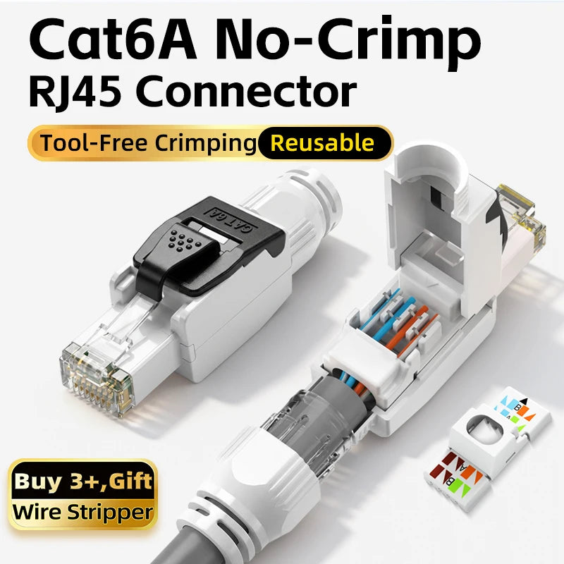BYXGD Cat6A Tool-Free RJ45 Connector No-Crimp Reusable Ethernet Plug for Network Quick-Connect Easy Install Buy 3+ Get Free Gift