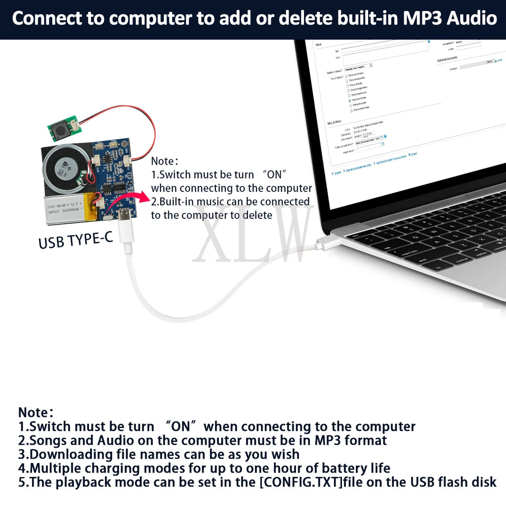 4MB/16MB Push Button Sound Module USB Downloadable & Recordable & Rechargeable with MP3 Audio Playback for Xmas Greeting Gifts