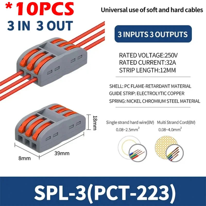 10pcs Compact 1/2/3/4/5 in Multiple Out Wire Connector - Speedy Splicing, 0.08-4.0mm  for Home Wiring Conductor Terminal