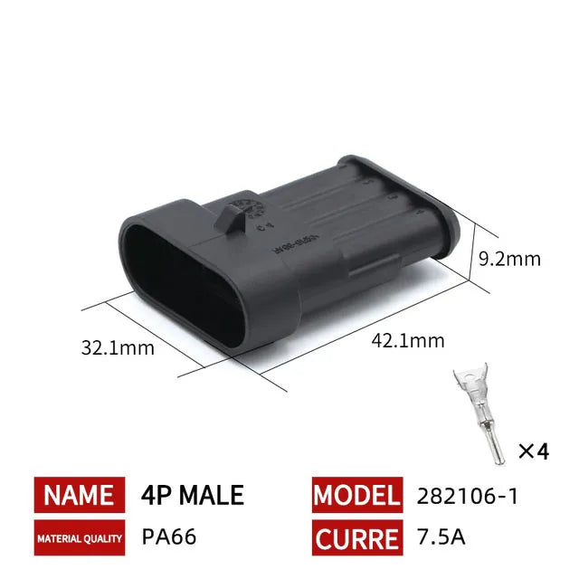 20/50/100Sets 1.5 Series AMP Automobile Connectors 1/2/3/4/5/6 Pin Super Seal Waterproof  Electrical Wire Connector PA66 Nylon