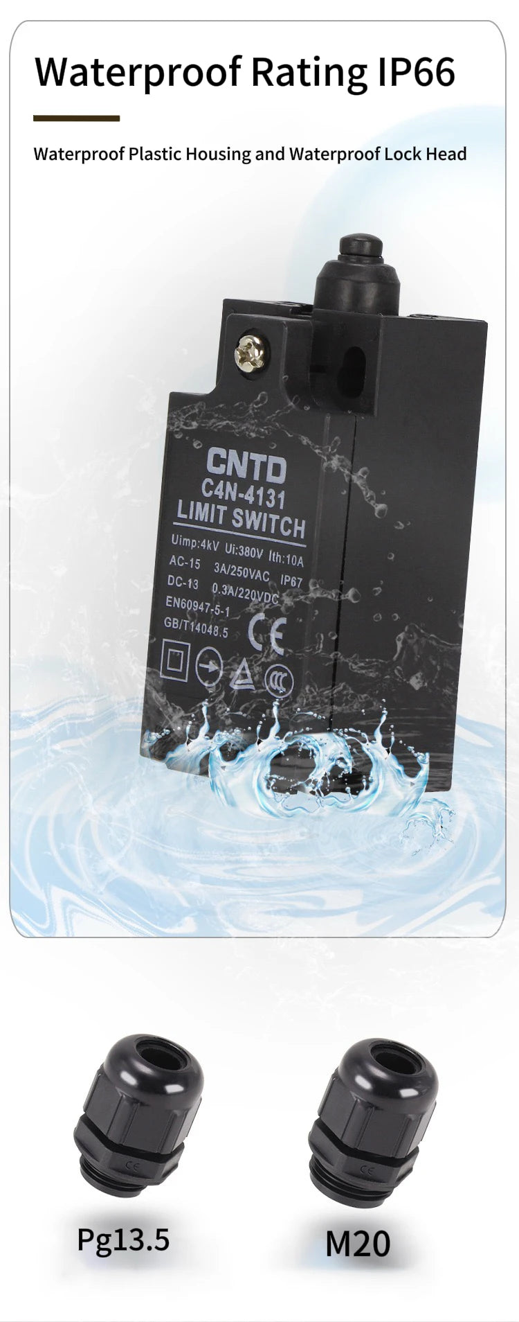 CNTD C4N-4167N Limit Switch IP67 Waterproof Coil Spring Type 3N Low Actuation Force 1NC 1NO Slow Action Forced Disconnect