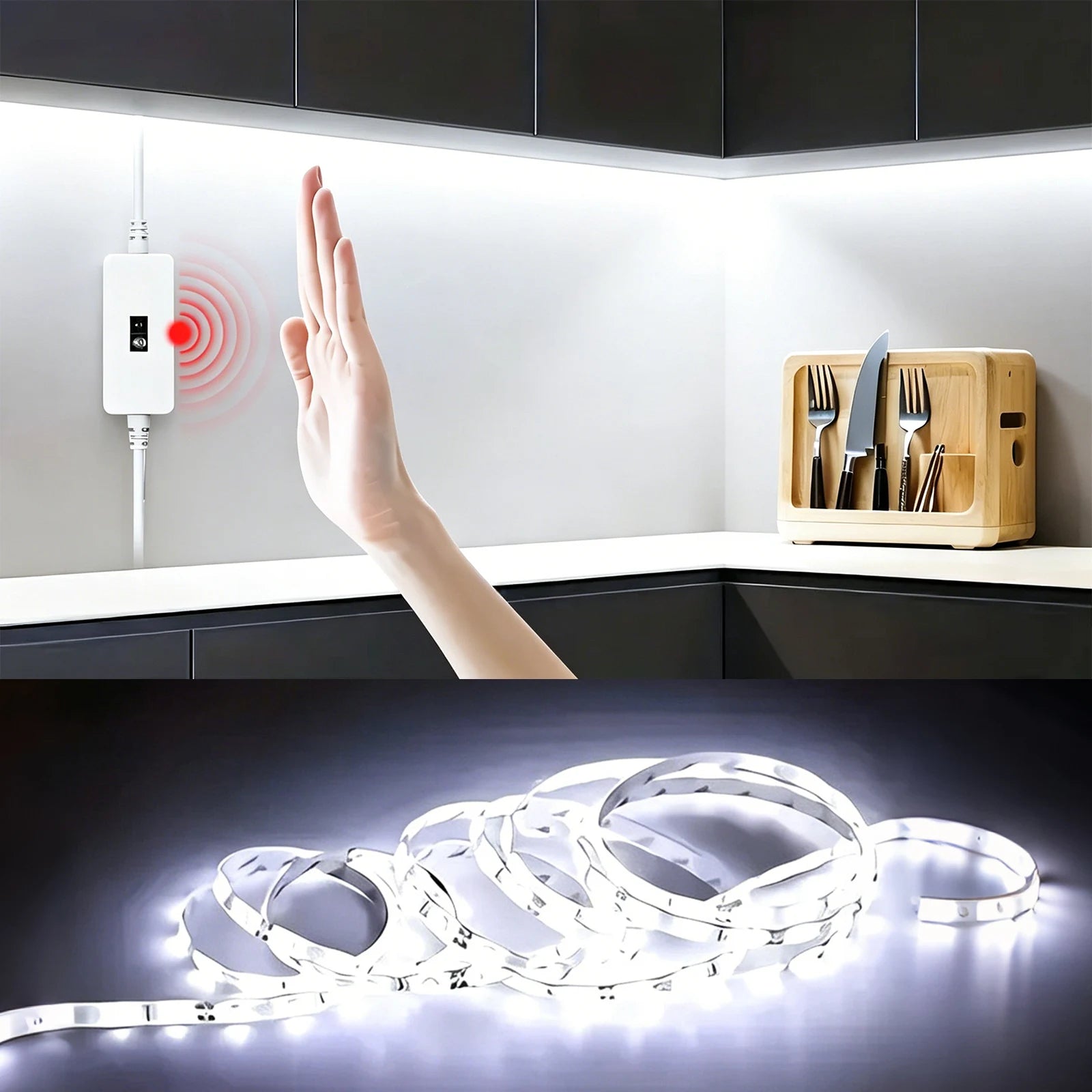 Motion Sensor LED Strip Lights, Cool White LED Tape USB Powered 5V, Single Color Flexible Light Strip, Indoor DIY Decoration Lighting for Home Wardrobe Counter