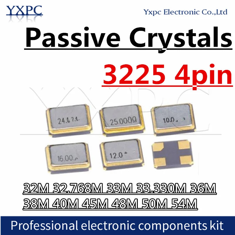10pcs 3225 Passive Crystal SMD 4pin 13.56MHZ 32MHZ 32.768MHZ 33MHZ 33.330MHZ 36MHZ 38.4MHZ 40MHZ 45MHZ 48MHZ 50MHZ  54MHZ
