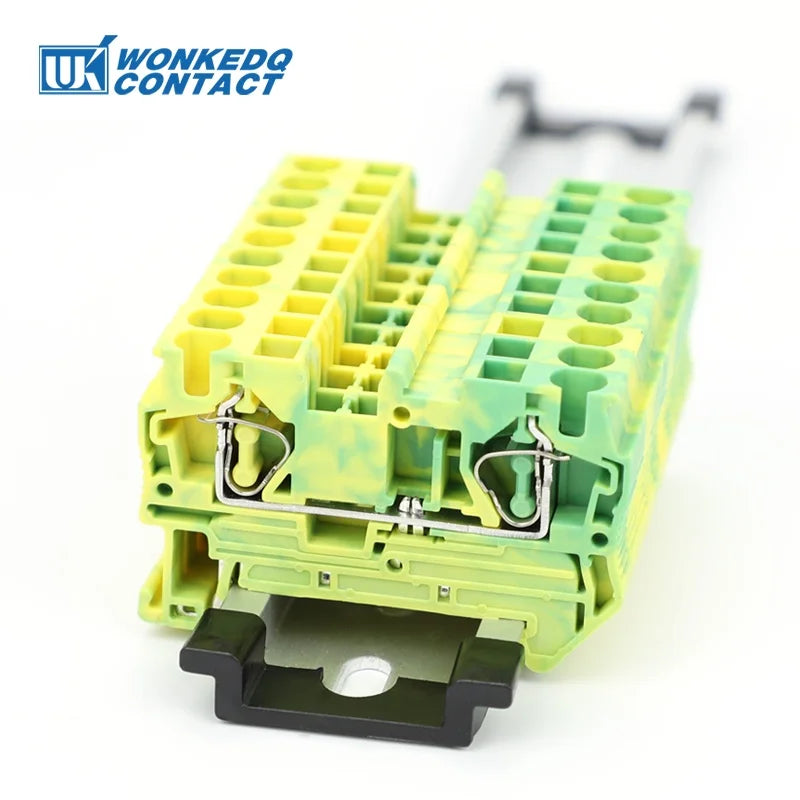 10Pcs ST4-PE Din Rail Ground Connector Spring-cage Terminal Block Feed-through Earthing Electrical Cable 4mm² Connect ST 4-PE