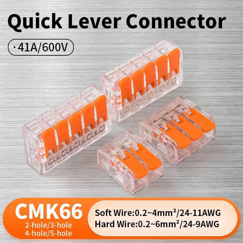 CMK66 Quick Wire Connector Easy Splice Lever Type Push In 2/3/4/5 Ports Push-In Terminal Block Home LED Light Wiring 0.2-6mm