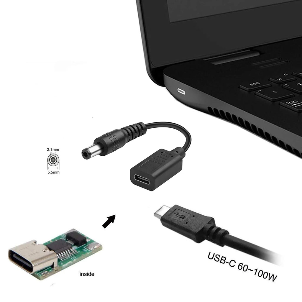 1pc USB Type C to DC 5.5mm X 2.1mm PD Trigger Power Charging Adapter Cable 20V 5A 100W 19-20V Laptop Drill Battery Router CCTV