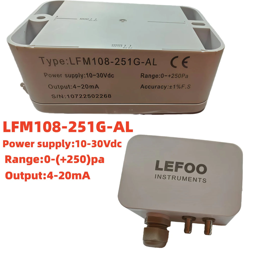 LEFOO 4-20mA Differential Pressure Transmitter Micro Sensor Measuring Air & Neutral Gas for EMS, HVAC, VAV, FC LFM108