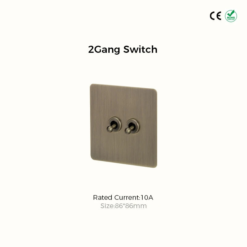 Avoir Bronze Brushed Toggle Switch 1-4 Gang 2 Way Metal Lever Wall Light Switches Standard Plug Adapter Electric Socket With Usb
