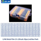 1/4W Metal Film Resistor Assortment Kit, 1/2W 1W 2W 3W 5W Through Hole Electronic Components Pack, 30/41/130 Kinds 1% Tolerance