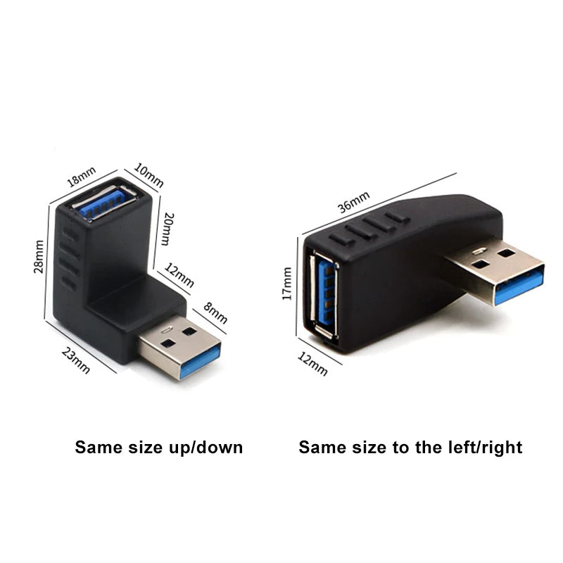 90 Degree Left Right Up Down Angled USB 3.0 A Male to Female Extension Connector Adapter for Laptop PC USB Chargers Converter