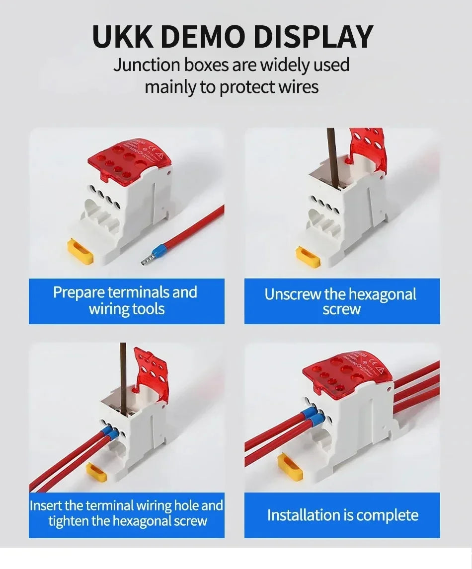 UKK 80A-500A High Current DIN Rail Power Distribution Block One Input Multiple Output Electrical Terminal Connector ```