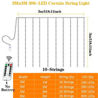 USB Curtain Lights - 8 Lighting Modes LED Fairy String Light for Christmas Halloween New Year Wedding Party Home Garden Decor