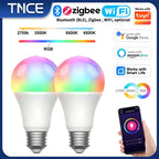 TNCE Tuya E27 Bulb Bluetooth/WIFI/Zigbee, Dimmable Light LED Lamp 2700-6500k RGB, Smart Life APP, Voice with Alexa Google Home