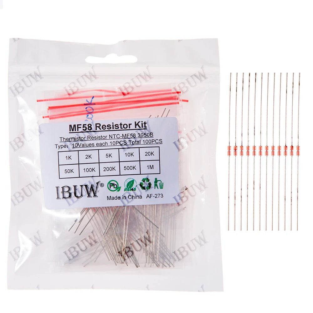 100PCS 10Values MF58 NTC Thermistor Kit 1K-1M 3950B Circuit Thermal Control kit &  for Temperature Sensing
