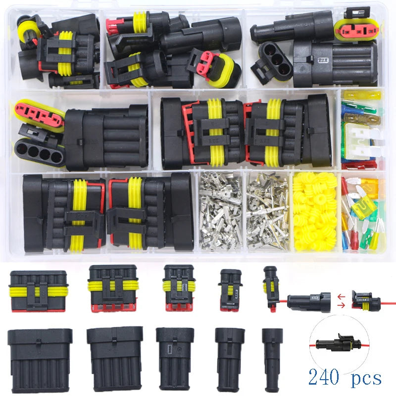 240/352/708/1004pcs boxed car waterproof connector kit male and female pair terminal wire harness plug connector 1-6 holes