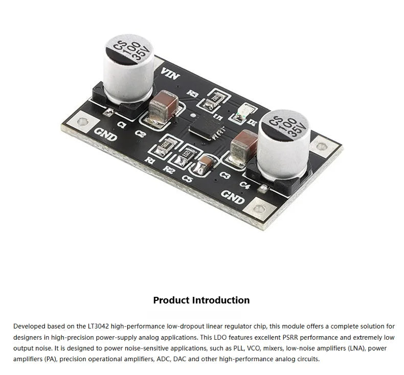 LT3042 Low Noise LDO Regulator Module 0.8uV RMS 79dB PSRR RF Power Supply for Arduino