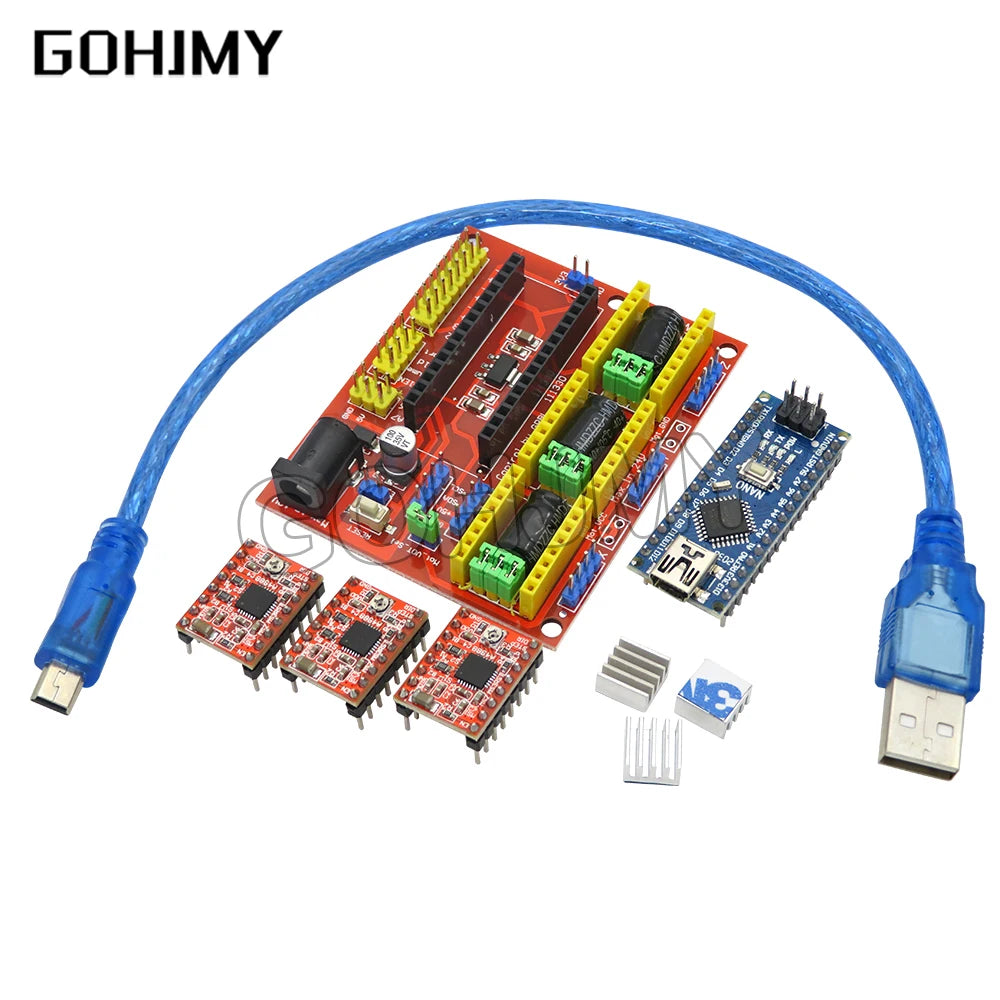 CNC Shield DRV8825 V3 V4 Engraving Machine 3D Printer/ A4988 Driver Expansion Board For Arduino + NANO 3.0 UNO R3 With USB Cable