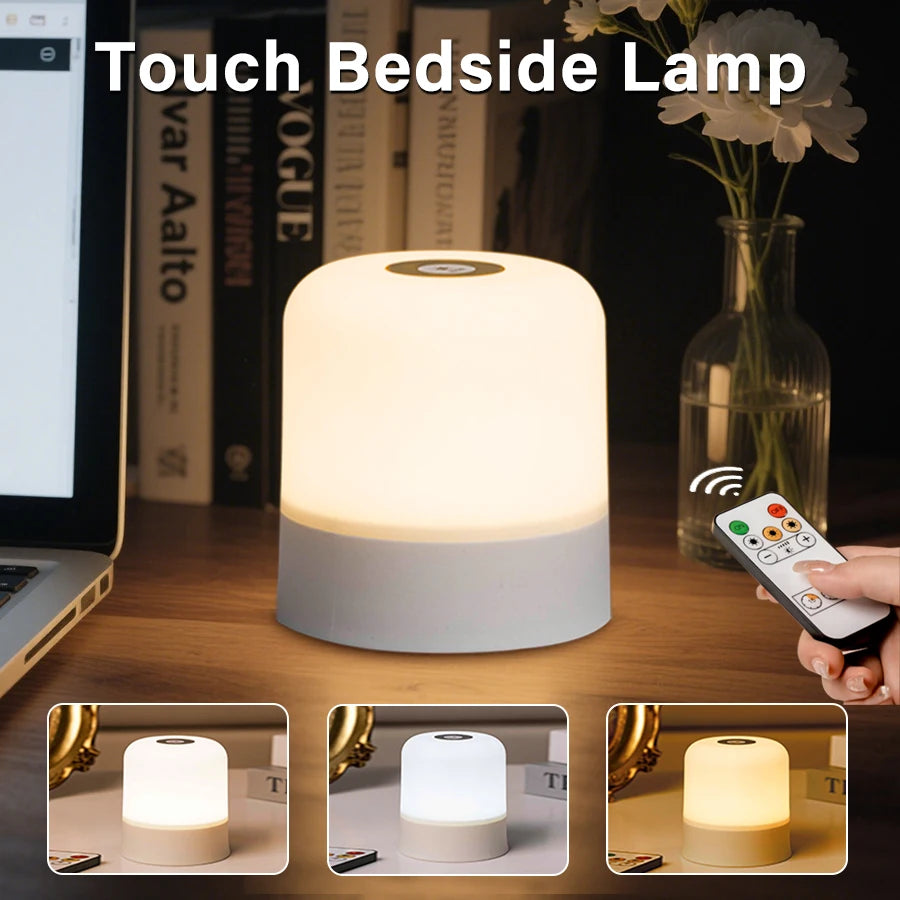 Touch Sensor LED Night Light with Remote Control Rechargeable Bedside Lamp White RGB Color Dimmable for Room Decor Kids Gifts