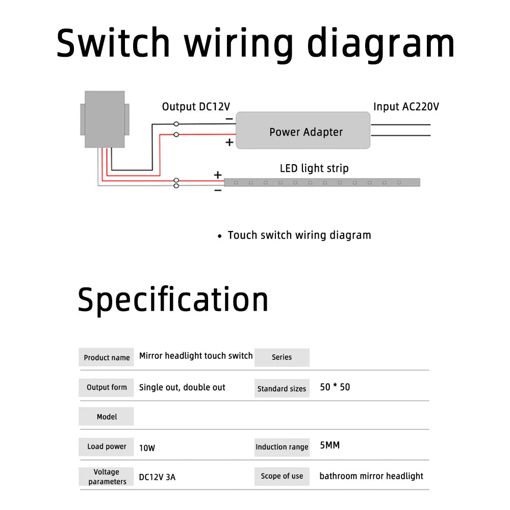 DC 12V 3A Touch Switch Sensor Stepless LED Inductive Dimmer Bathroom Mirror Lamp Dimming Control Switch for Led Light Mirror