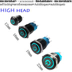 High Head 12/16/19/22mm Black Shell Car Dashboard Waterproof Metal Button Switch LED 12V/24V/220V Self-locking Fixed Momentary