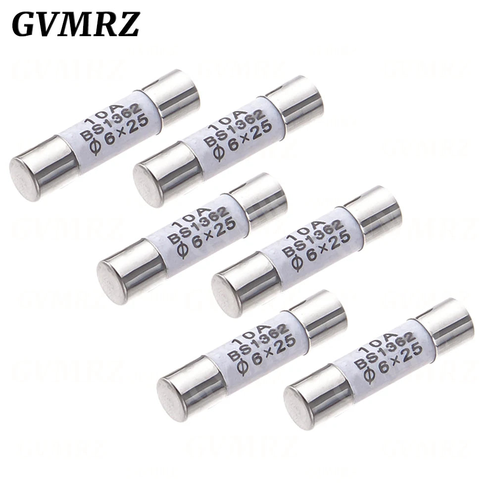 10PCS 6*25mm Ceramic Fuse 6*25 Ceramic insurance Tube 6X25MM 0.5A 1A 2A 3A 5A 6A 7A 8A 10A 15A 20A 25A 30A 250V RO57 Fuse BS1362