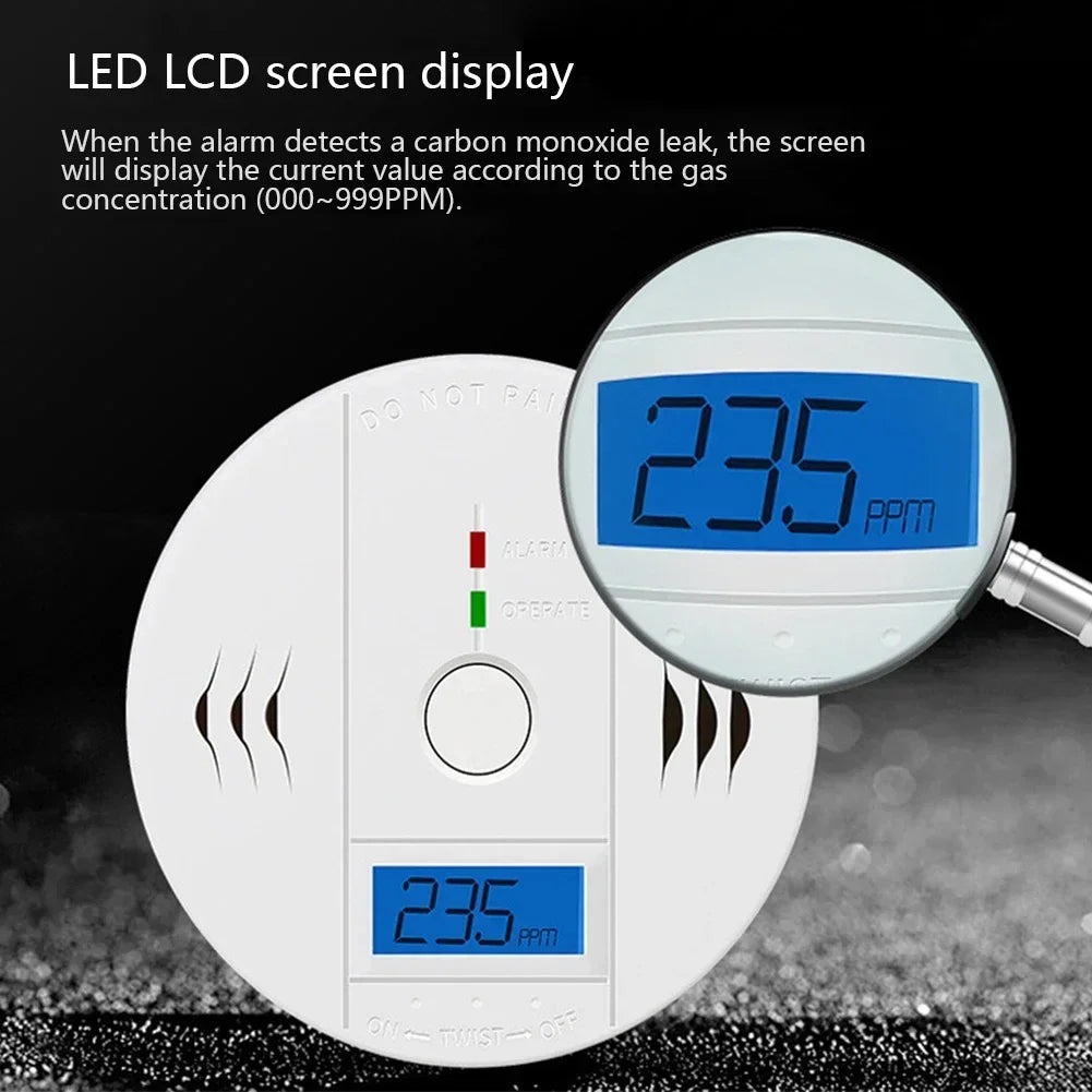 LCD CO Sensor Alarm Carbon Monoxide Poisoning Smoke Detector Built In 85dB Siren Independent Co Poisoning Warning Detector