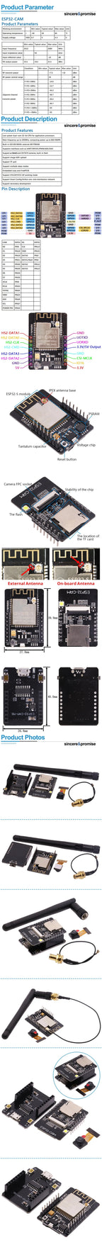 ESP32-CAM WiFi Module 2.4G Antenna ESP32S to WiFi ESP32-CAM-MB Development Board 5V Bluetooth With OV3660 Camera Module DIY