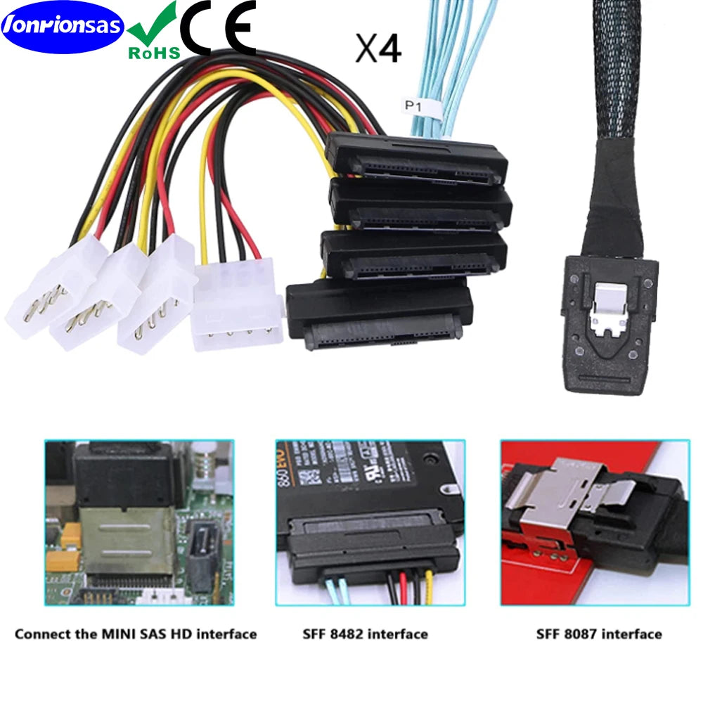 LONRIONSAS#Mini SAS SFF-8087 to SFF-8482 with 4X Molex Power Connectors for Raid Controller to Hard Drive Cable