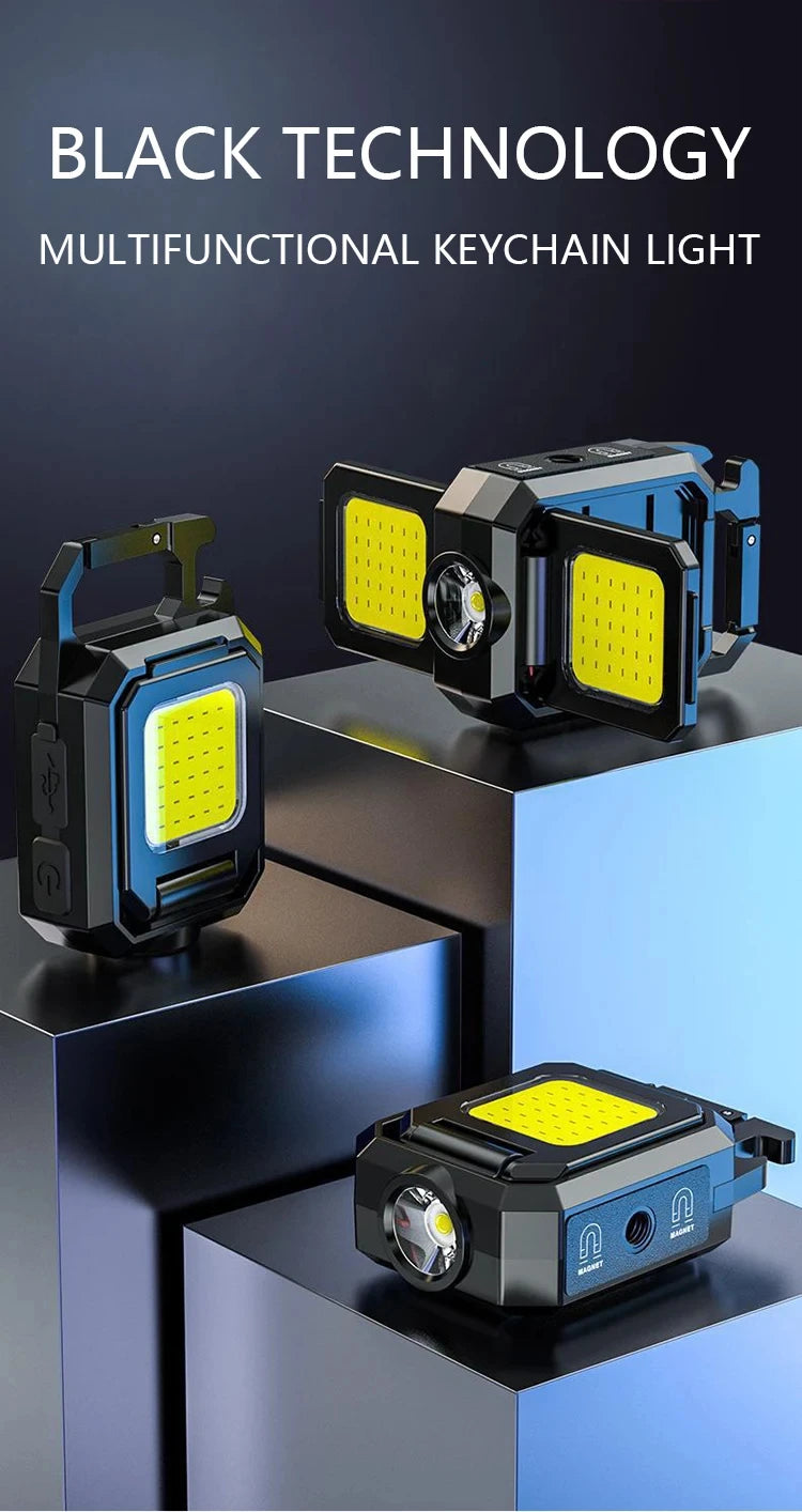 Keychain Light Mini Multifunctional Camping Flashlight USB Rechargeable LED Portable Bright COB Pocket Clip Lantern Outdoor Work