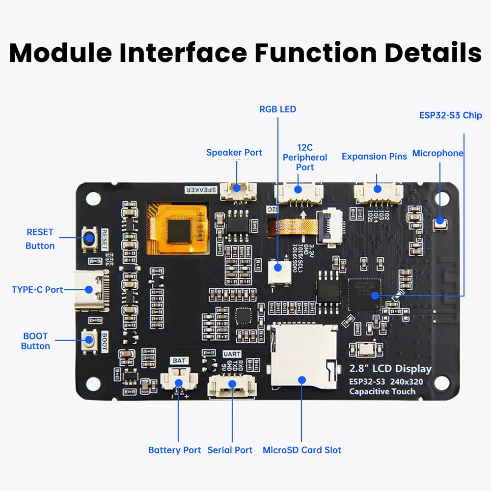 ESP32-S3 Development Board Wifi Bluetooth Intelligent Display Screen 2.8 Inch TFT Module Touch Screen Type C ES3N28P ES3C28