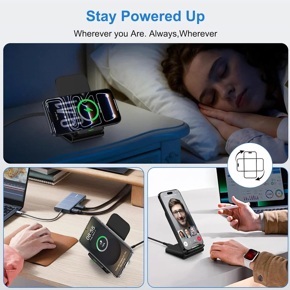 30W Fast Wireless Charger Stand Pad for iPhone 17-11/XR, Samsung Galaxy S25/S26/S21/S20, Xiaomi, Huawei & All Qi-enabled Phones