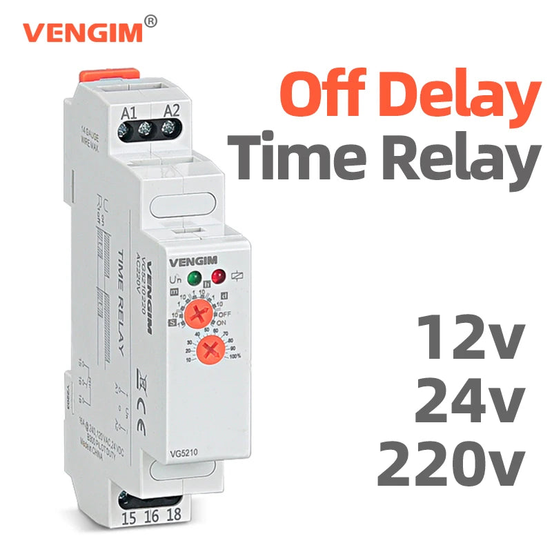 VENGIM Off Delay Time Relay 220V Or AC/DC12V-240V Timer Switch By Din Rail