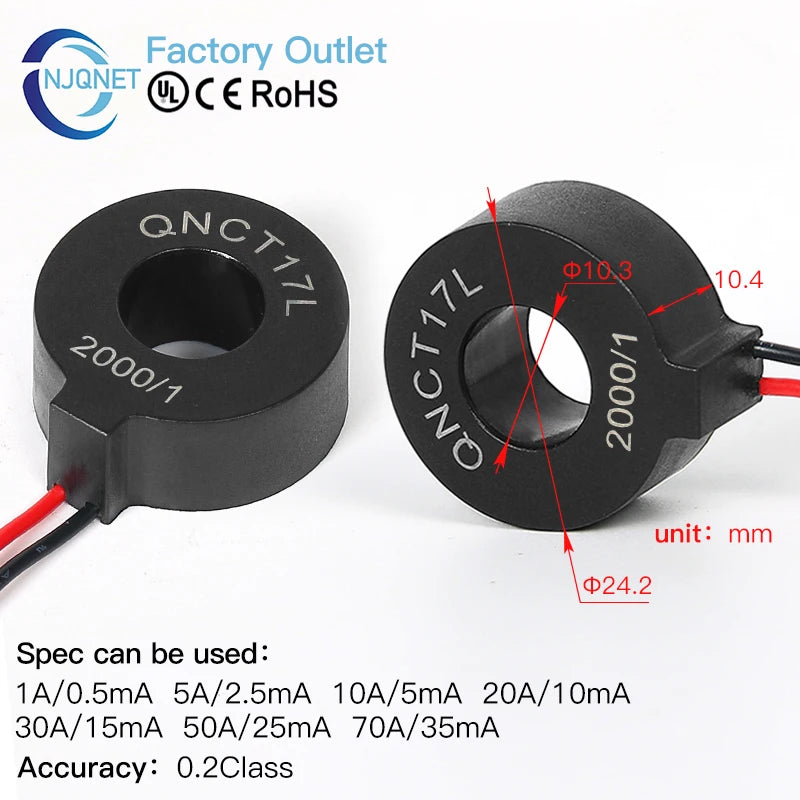 Current Transformer CT QNCT16L 10A 10mA 20A 20mA 30A 30mA 50A 50mA 2000:1 10A 5mA 20A 10mA 100A Micro Current Transducer Sensor