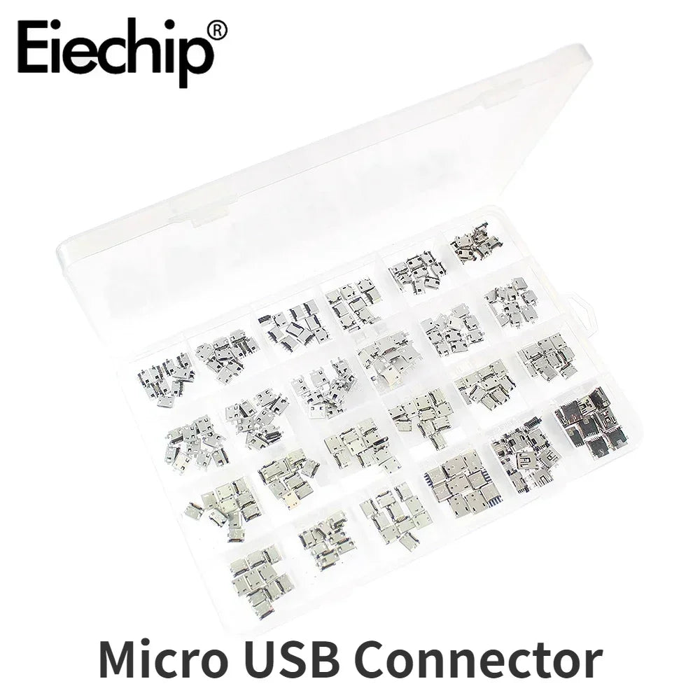 60pcs/240pcs Micro USB Connector Kit 12/24 Models USB Port/Tail Plug for MP3/4/5 DIY SMD DIP Socket Set USB Connectors Set