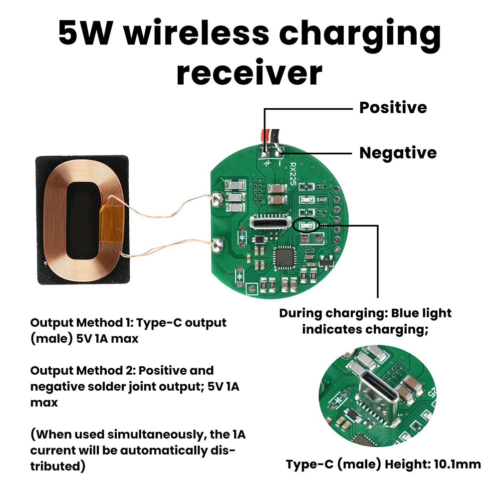 5W Wireless Charging Receiver Module Coil Circuit Board Type C 5V Fast Charging Wireless Charger PCBA DIY Standard Accessories