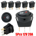 5Pcs Black On-OFF Rocker Switch Set Round DC 12V 20A Red Led Fog Light Lamp Symbol Car Van Truck Boat Rocker Switch