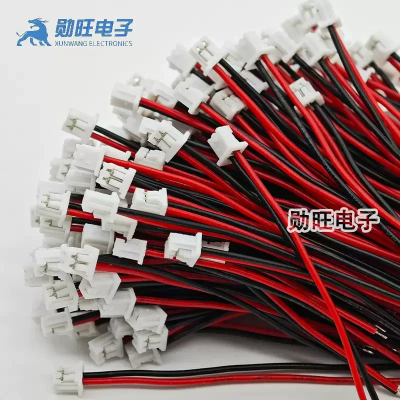 10PCS MX 1.25mm 2 Pin Cable Connector 1.25MM JST 2P red and black Single Head Plug Electronic Wire Connector 100mm 50mm