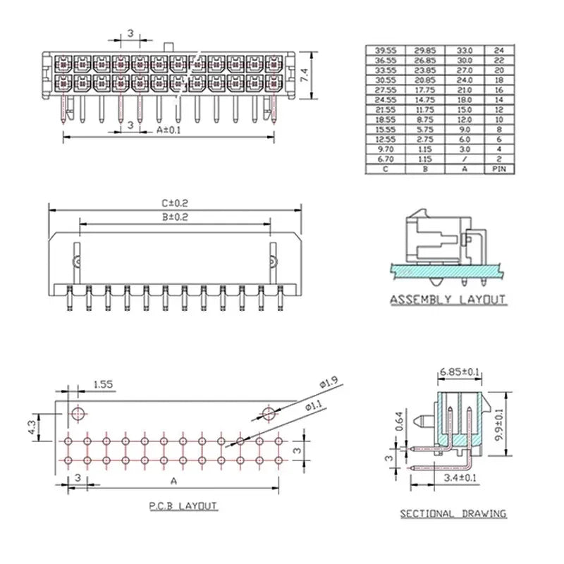 10sets Micro-Fit 3.0 3.0mm Pitch Connector Double row 2P 4P 6P 8P - 24Pin Mini 5557/43020 Housing Receptacle Terminals