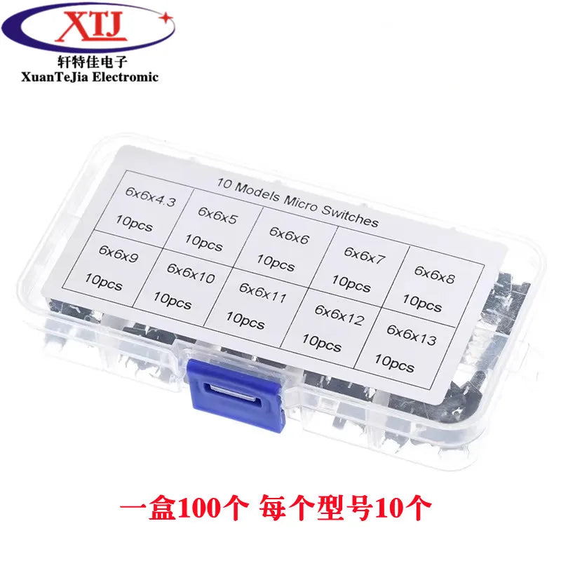 10 Models 6*6 Tact Tactile Push Button Switch Kit Height: 4.3~13MM DIP 4P Micro 6x6 Key Switch for Arduino