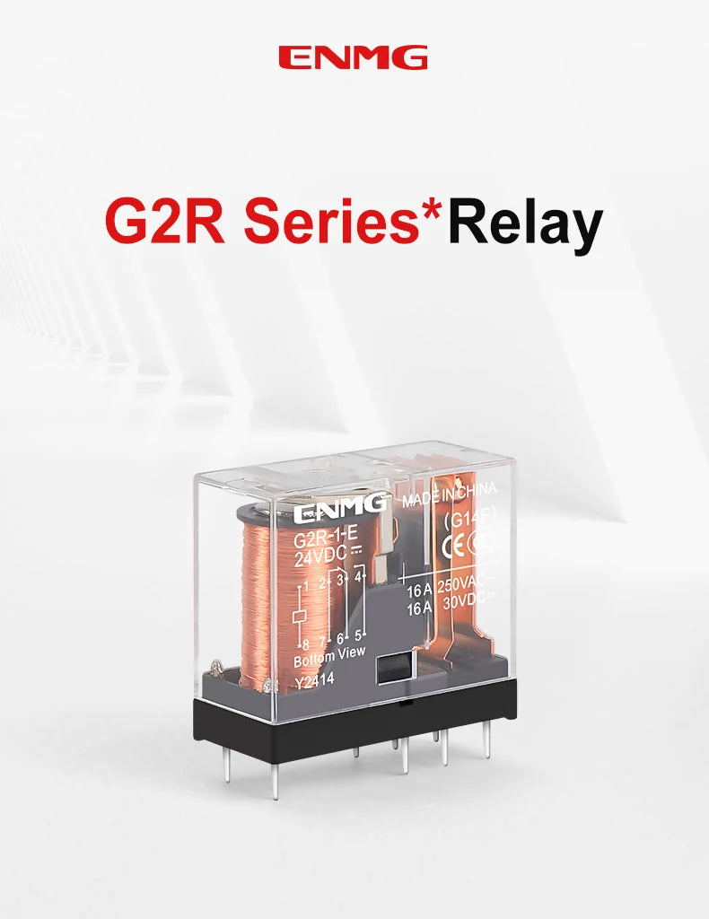 ENMG G2R-1-E / G2R-2 Miniature Low-Power Relay - 5V/12V/24VDC,Solder Terminals (5-Pin/8-Pin) Shock-Resistant Nickel-Plated Alloy