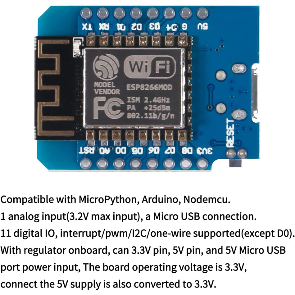 1/3/5/10pcs ESP8266 ESP-12F NodeMcu Wireless D1 mini NodeMcu Lua 4M Bytes WLAN WiFi Internet Development Board for WeMos D1 Mini