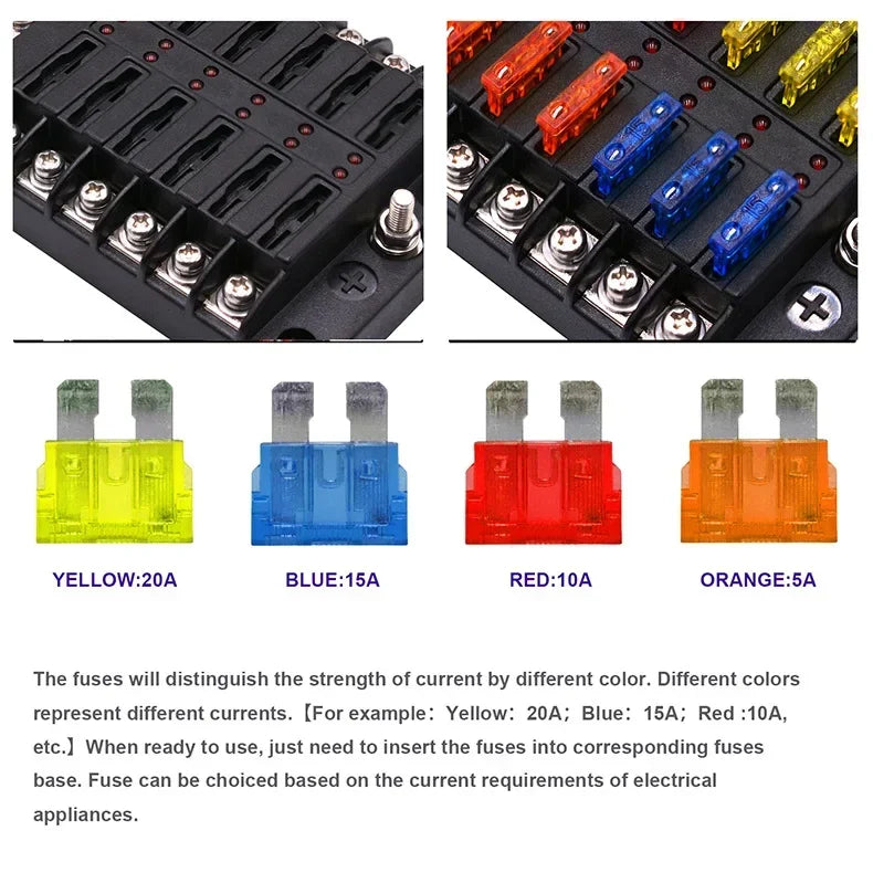 6/12 Way Blade Fuse 12-24V Car Boat Fuse Box Holder With Plastic Cover For Power Panel Board Camper RV Accessorie