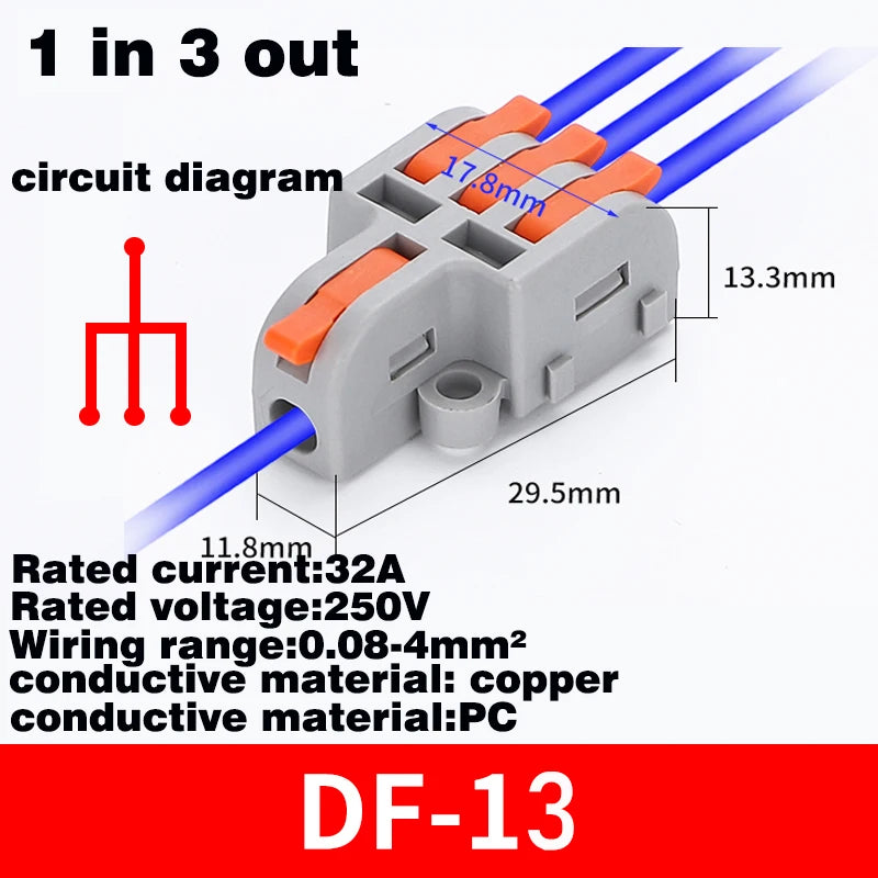 Fast Universal Compact Conductor Junction Box Spring Splice Terminal Block Push-in Wire Connector Cable Splitter 1 in 3/4 out
