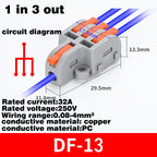 Fast Universal Compact Conductor Junction Box Spring Splice Terminal Block Push-in Wire Connector Cable Splitter 1 in 3/4 out
