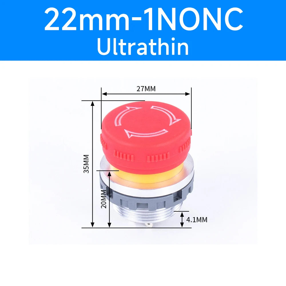 16mm 22mm Ultra Thin Plastic emergency stop button mushroom emergency switch self-locking stop charging pile power outage on off