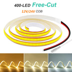 5mm 8mm PCB COB LED Light Strip Free Cut 12V 24V With 2PIN Wire DC Plug 400LEDs/m 3000k 4000k 6000k Flex Lamp 0.5m 1m 5m 10m 20m