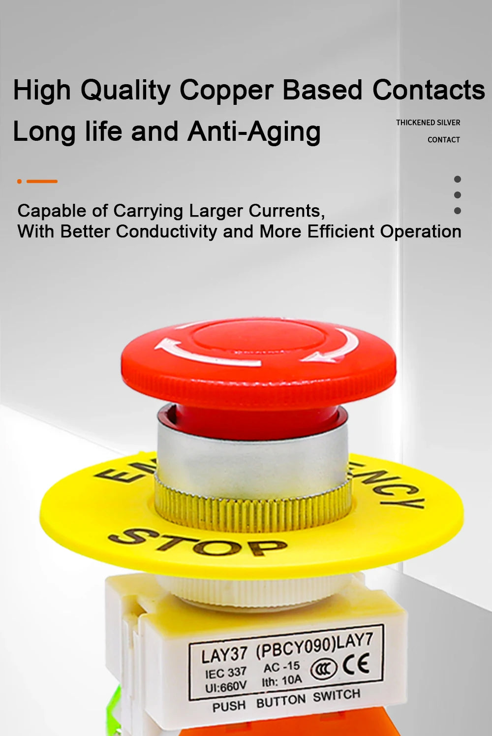 LAY7-11ZS Mushroom Head Emergency Stop Self-locking Button Switch Control Aperture Emergency Stop BButton LAY37