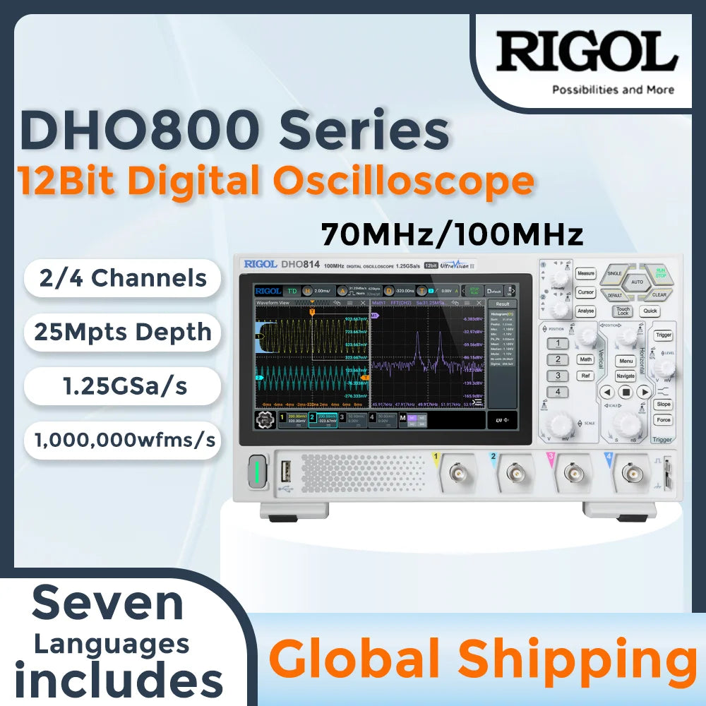 RIGOL DHO802/DHO804/DHO812/DHO814 Oscilloscopes | 70/100MHz, 2/4CH, 25Mpts Deep Memory, HDMI Output,  CAN/I2C/SPI/UART Decode
