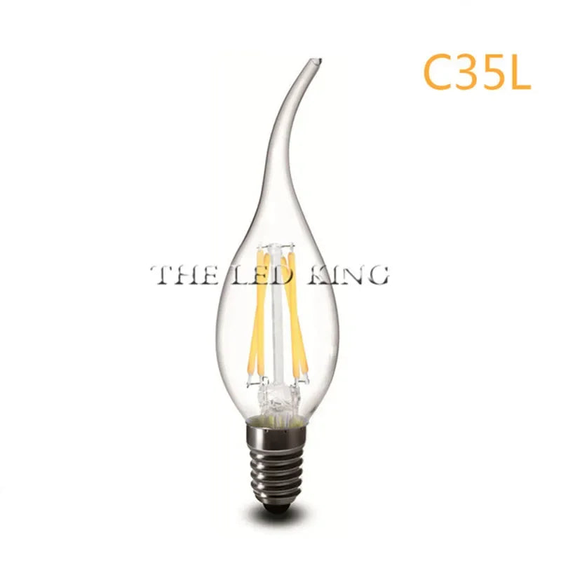 E14 LED Filament C35 Lamp C35L Dimmable Glass Candle Bulb 220V 4W 8W 12W Replace 20W 40W 60W Halogen Light Chandeliers